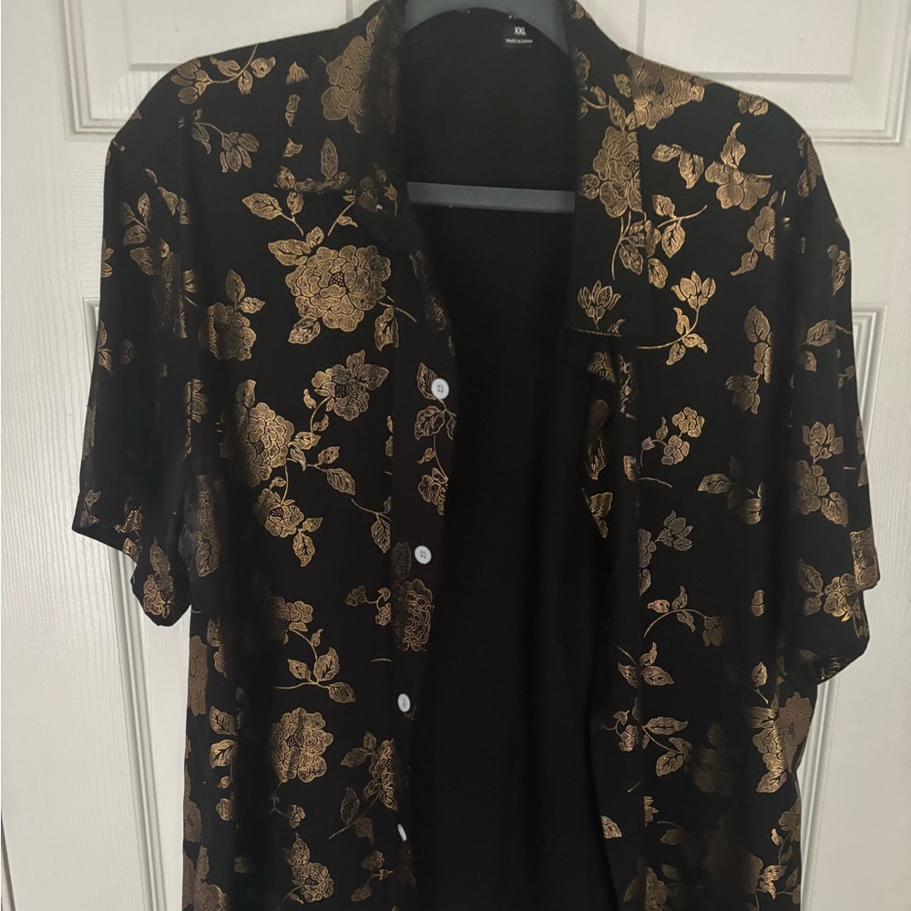 Black and Gold Floral Button-Up Shirt